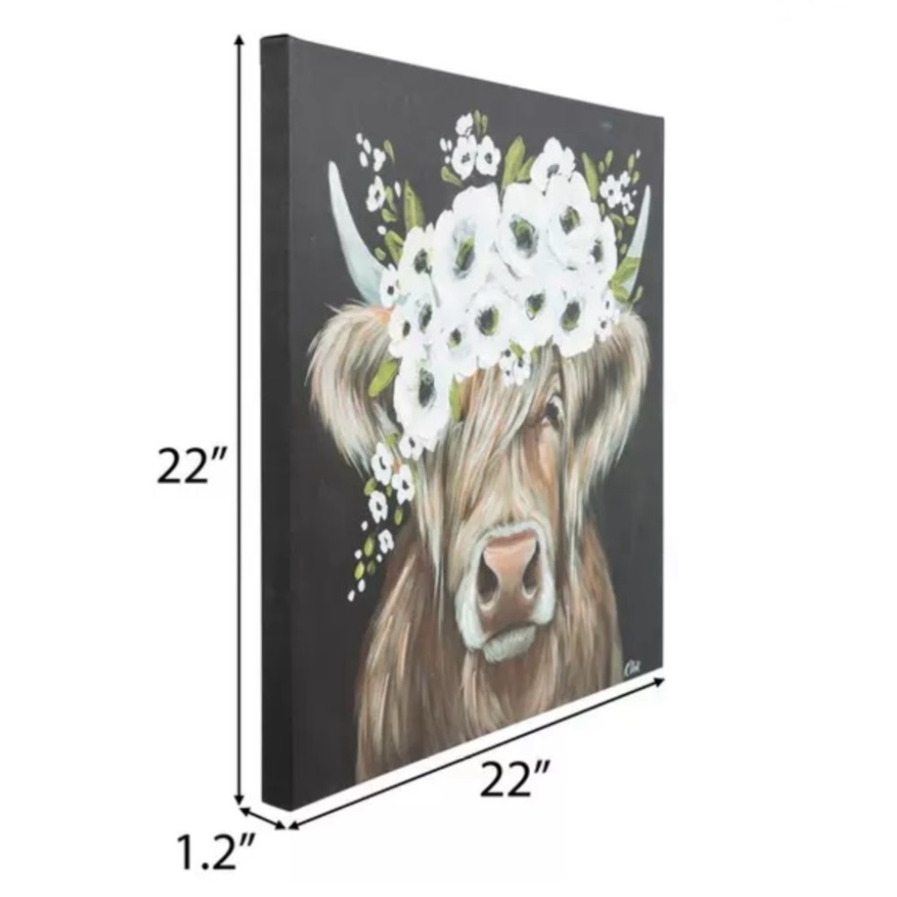 Floral Highland Cow Canvas Wall Decor - Picture 3 of 4